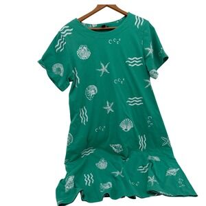 Links Womens Green Nautical Sea Shell Starfish Print T-Shirt Dress Coverup S